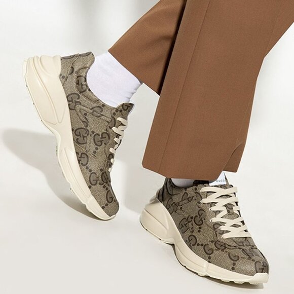 NEW GUCCI Men's Rhyton 100 Beige/Ebony Macro GG Supreme Canvas Sneakers G9 US9.5 - Picture 7 of 12